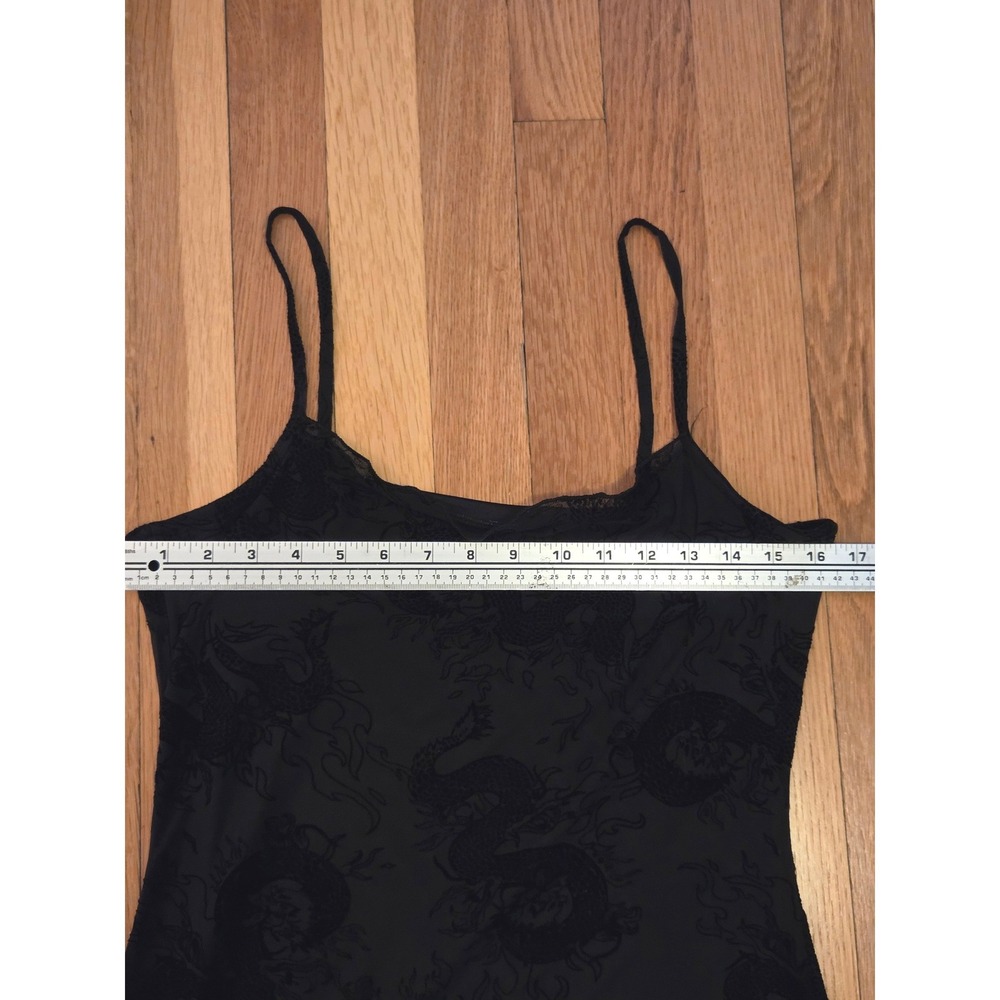 Y2K 90s Black Mesh Dragon Print Mini Dress, Velvet Burnout Flocked Goth, Sz M - Picture 7 of 11